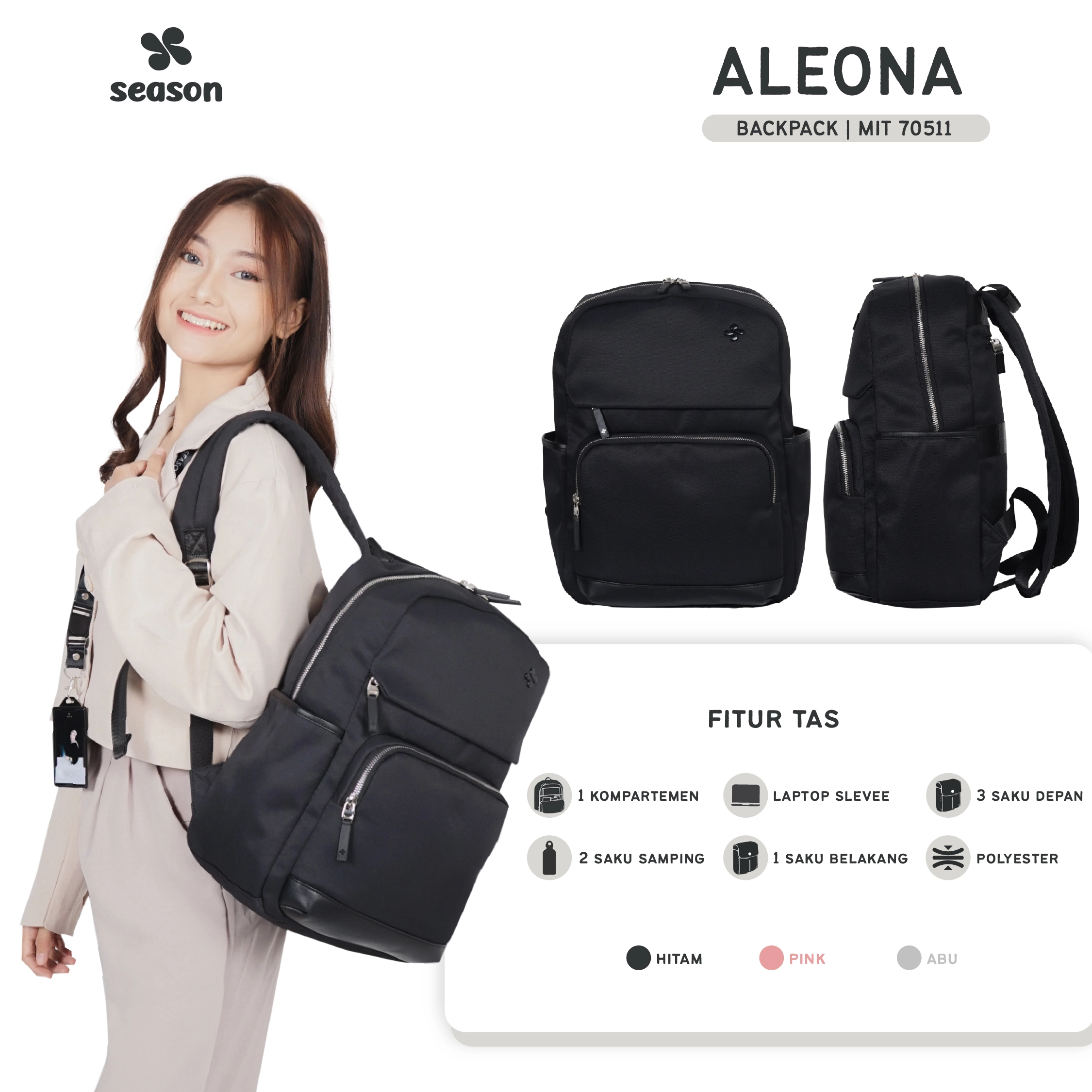 Tas Ransel Sekolah Backpack Wanita Season Aleona