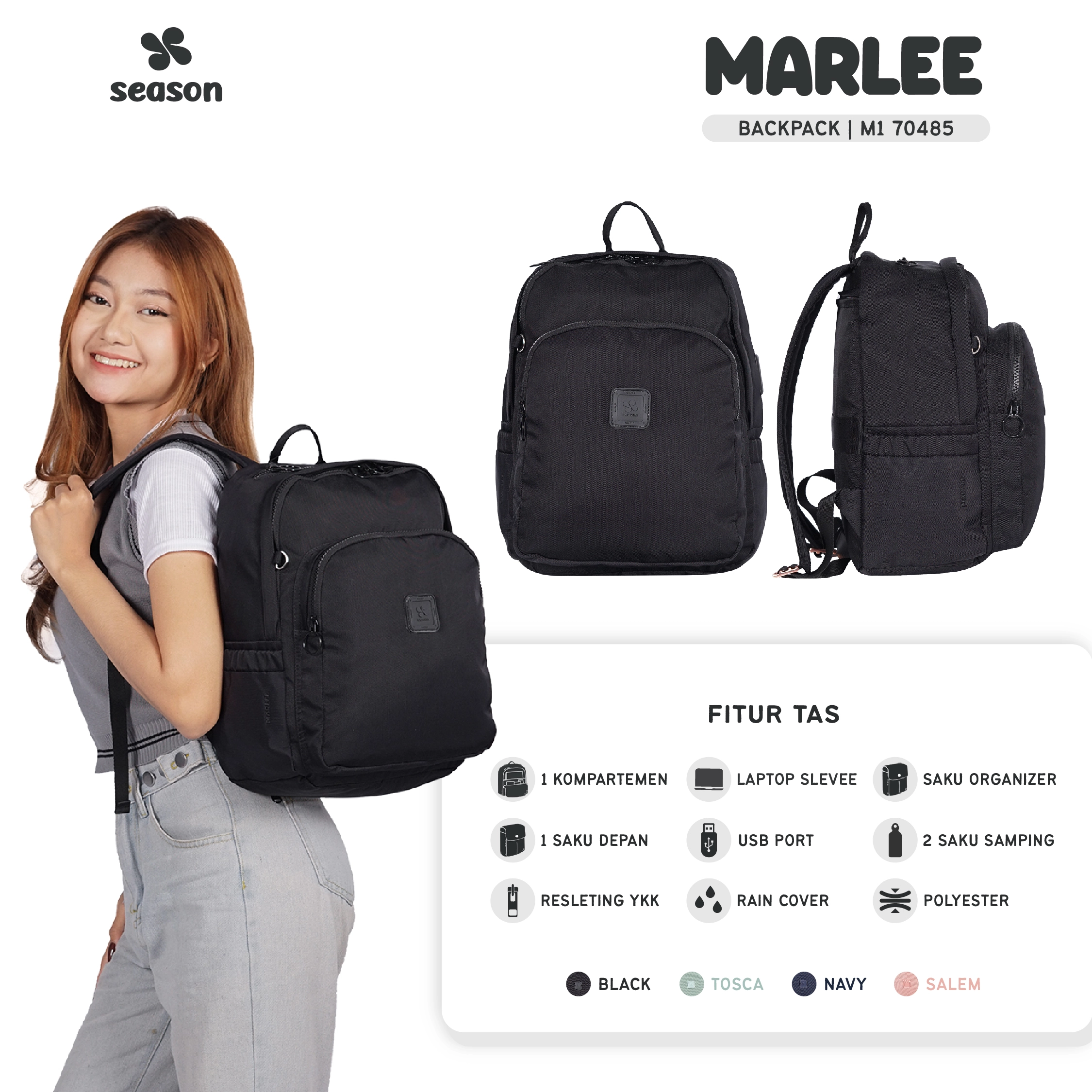 M1 70485 - Tas Ransel Sekolah Marlee Backpack Wanita Season